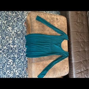 Teal, sheath style dress, long sleeve, good condition.